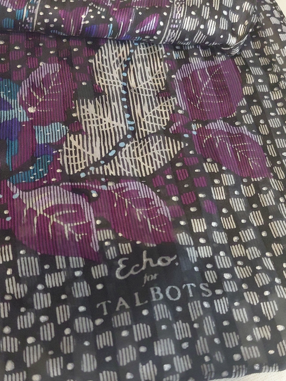 Silk Echo for Talbots Black & Purple Printed Scarf